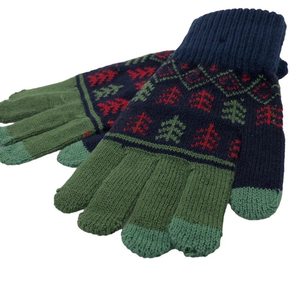 STYLINE Smart Touch Green/Navy/Red Pattern Gloves -One Size